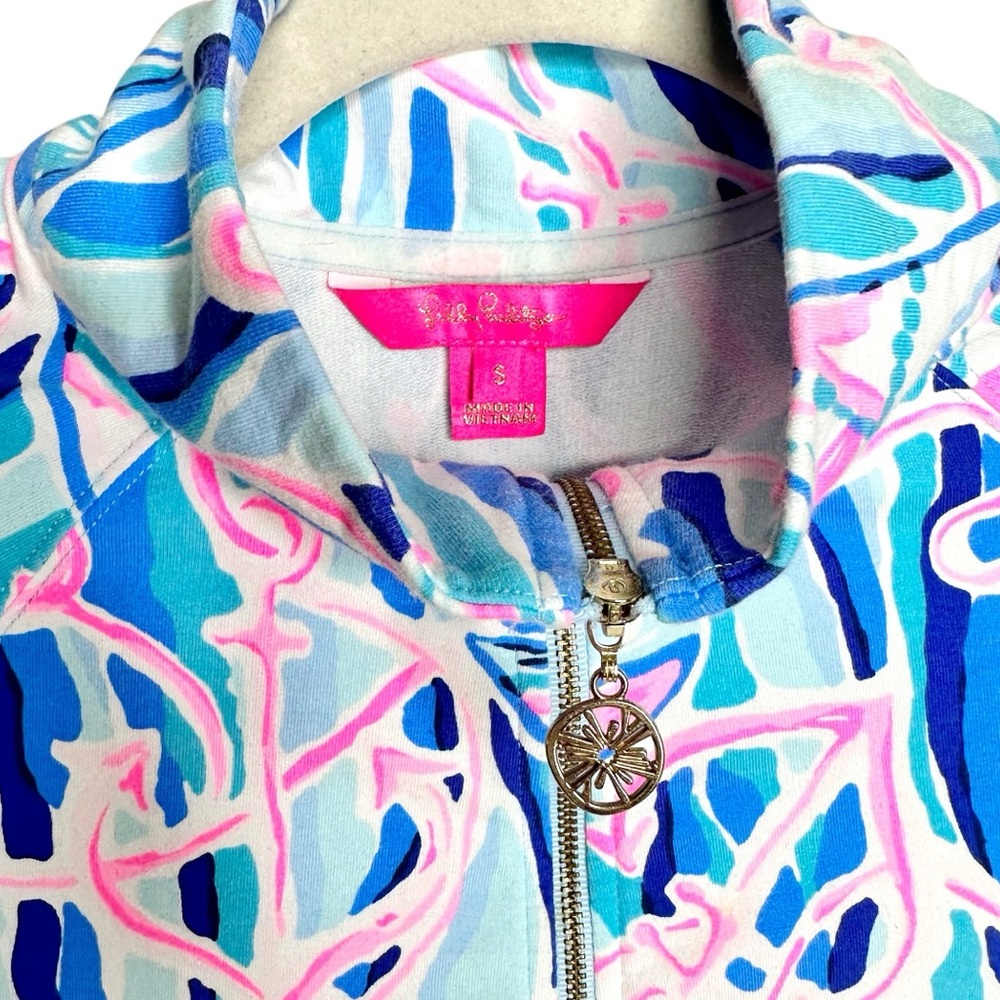 Lilly Pulitzer UPF 50+ Skipper Popover Skim Blue Reel Nauti Small Top Sweatshirt - Picture 7 of 12